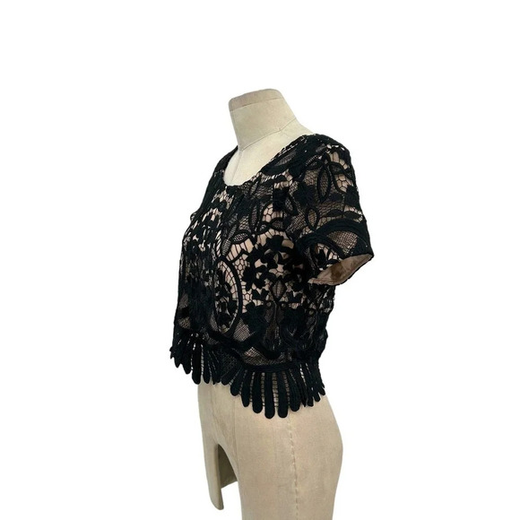 Lovers & Friends Black Lace Crop‎ Top Nude Short Sleeve Size Small - Picture 3 of 7